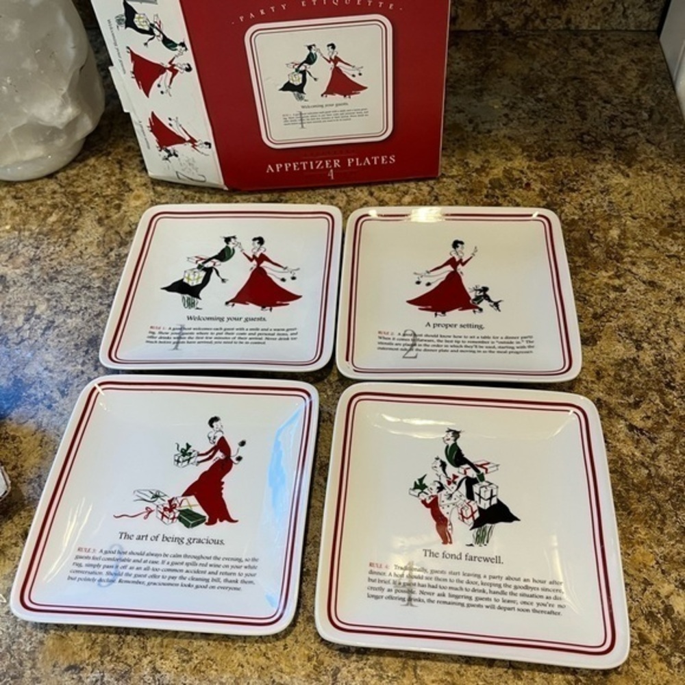 Williams Sonoma Party Etiquette Appetizer Plates Set of 4 NIB